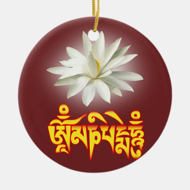 Om mani padme hum mantra julgransprydnad keramik (Framsidan)
