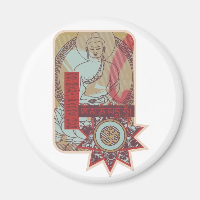 Om Mani Padme Hum Vintage Magnet (Framsidan)