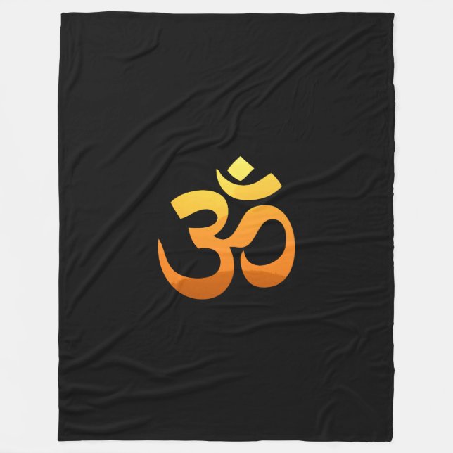 Om Mantra Guld Sol Meditation Yoga Gult Orange Fleecefilt (Framsidan)