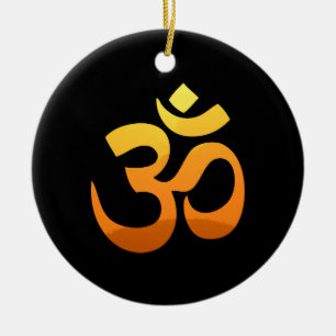 Om Mantra Symbol Guld Sol Dubbla Sided Julgransprydnad Keramik