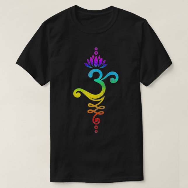 Om Mantra, yoga, symbol, lotus blomma, regnbåge, c T Shirt (Design framsida)