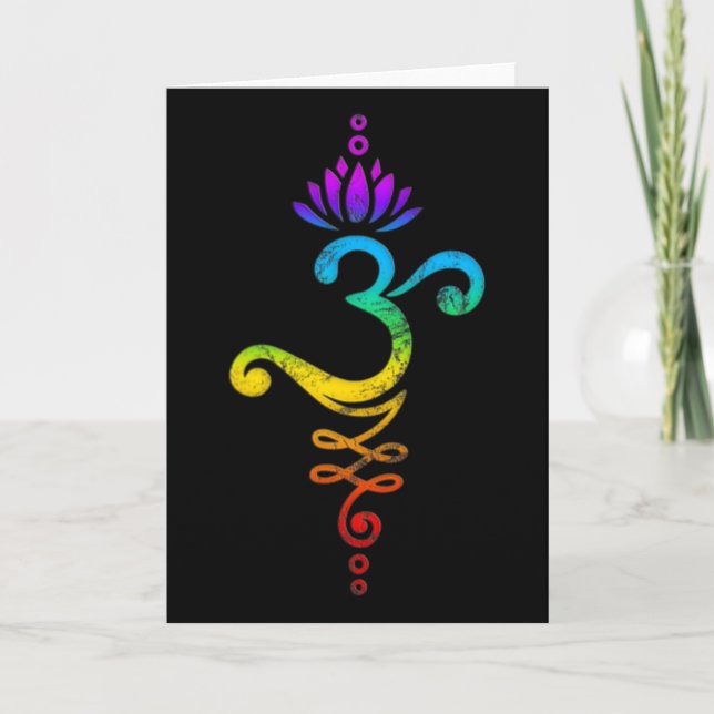 Om-mantra, yoga, symbol, lotusblomma, regnbåge, Ch Kort (Framsida)