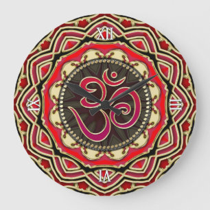 OM Meditation Yoga Red Guld Mandala Wall Clock Stor Klocka