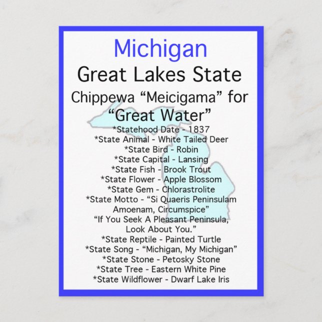 Om Michigan Vykort (Framsida)