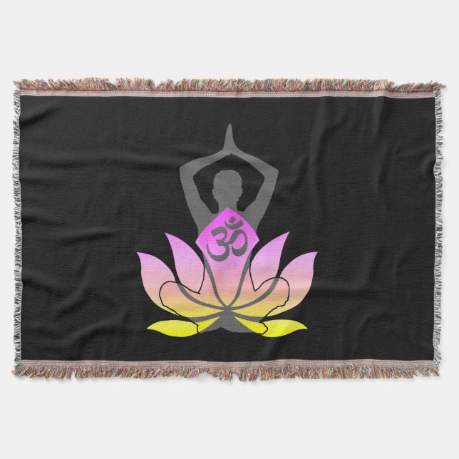 OM Namaste Andlig Lotus Flower Yoga Färg Mysfilt (Framsidan)