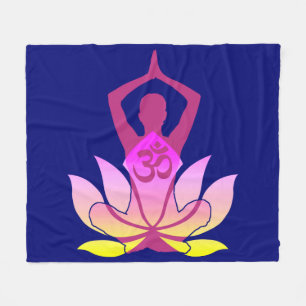 OM Namaste Andlig Lotus Flower Yoga på Blue Fleecefilt
