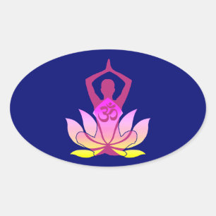 OM Namaste Andlig Lotus Flower Yoga på Blue Ovalt Klistermärke
