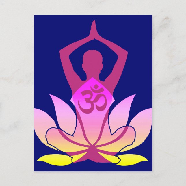 OM Namaste Andlig Lotus Flower Yoga på Blue Vykort (Framsida)