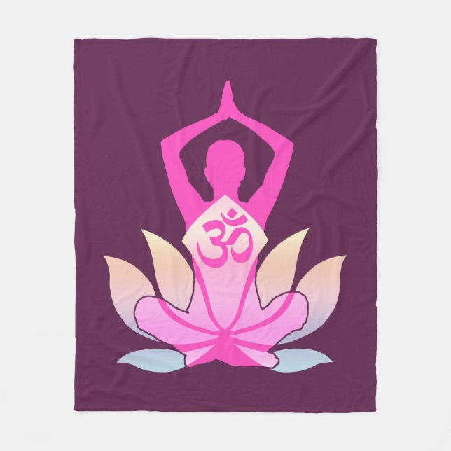 OM Namaste Andlig Lotus Flower Yoga på Lila Fleecefilt (Framsidan)