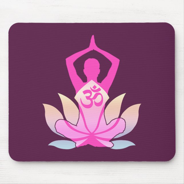OM Namaste Andlig Lotus Flower Yoga på Lila Musmatta (Framsidan)