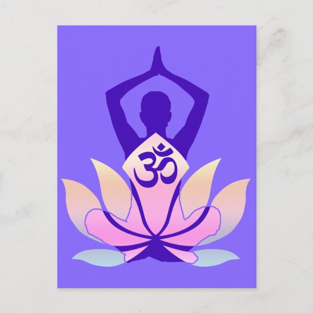 OM Namaste Andlig Lotus Flower Yoga på Mauve Vykort (Framsida)
