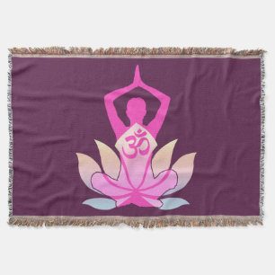OM Namaste Andlig Lotus Flower Yoga på plommon Mysfilt