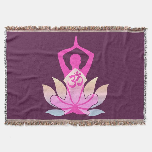 OM Namaste Andlig Lotus Flower Yoga på plommon Mysfilt (Framsidan)