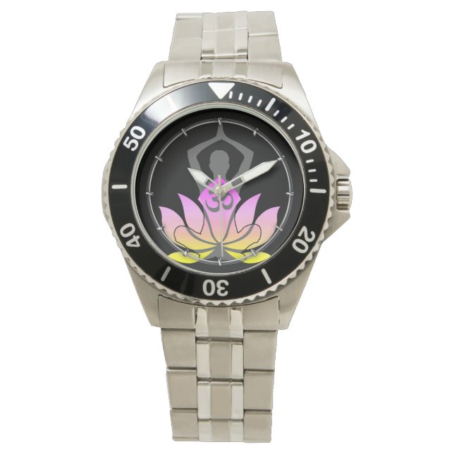 OM Namaste Andlig Lotus Flower Yoga Pose Armbandsur (Framsida)