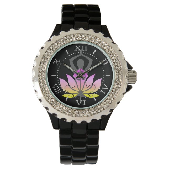 OM Namaste Andlig Lotus Flower Yoga Pose Dial Armbandsur (Framsida)