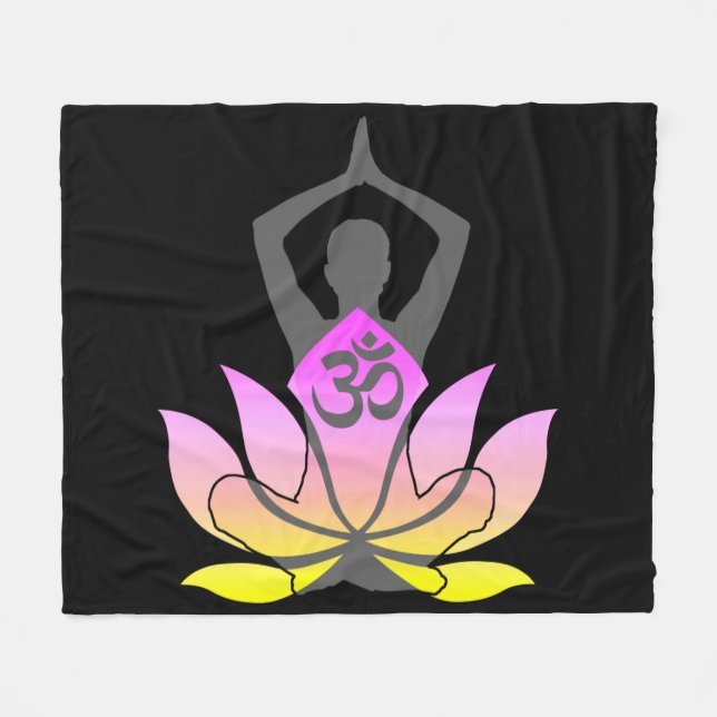 OM Namaste Andlig Lotus Flower Yoga Pose Fleecefilt (Framsidan (Horisontell))