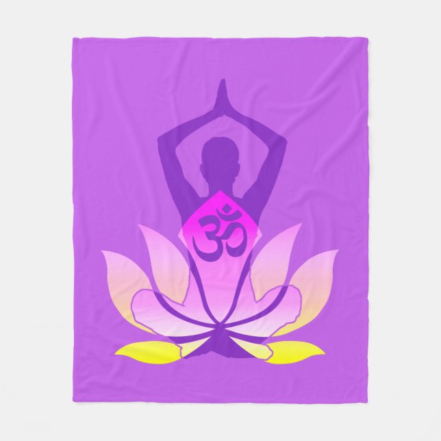 OM Namaste Andlig Lotus Flower Yoga Pose Pastel Fleecefilt (Framsidan)