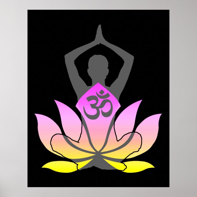 OM Namaste Andlig Lotus Flower Yoga Pose Poster (Framsidan)