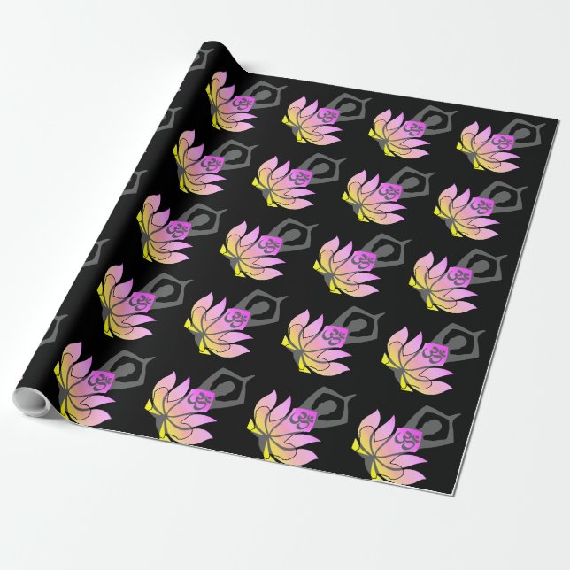 OM Namaste Andlig Lotus Flower Yoga Pose Presentpapper (Utrullad)