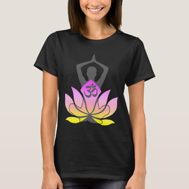 OM Namaste Andlig Lotus Flower Yoga Pose T Shirt (Framsida)