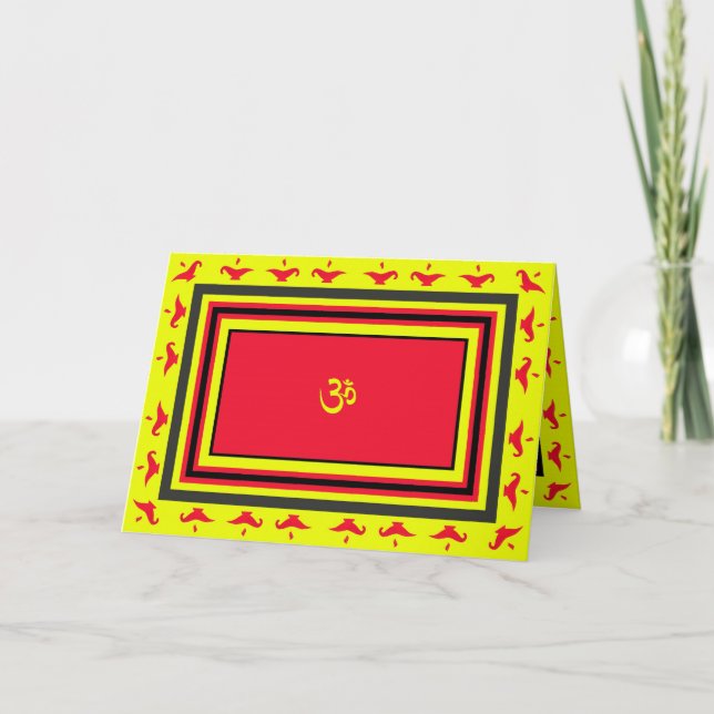 Om- och lampa-diwali-gratulationskort kort (Framsida)