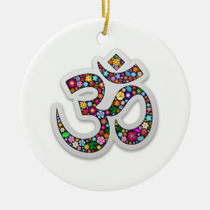 Om Ohm Aum Namaste Yoga Symbol Julgransprydnad Keramik