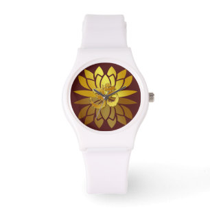 OM Omkara och Guld Färgad Lotus Flower Armbandsur