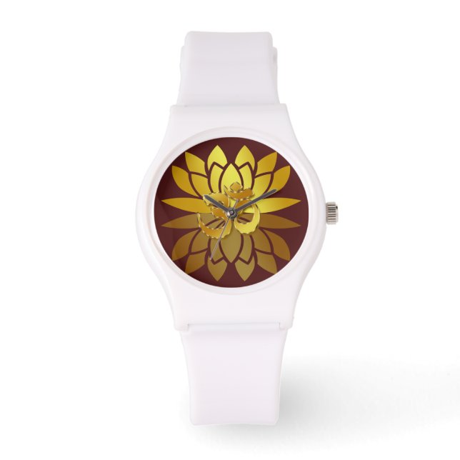 OM Omkara och Guld Färgad Lotus Flower Armbandsur (Framsida)