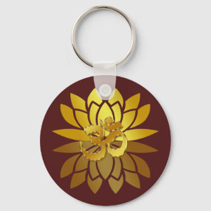 OM Omkara och Guld Färgad Lotus Flower Nyckelring