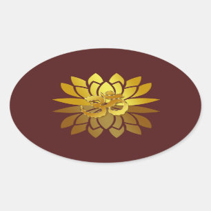 OM Omkara och guld färgad lotusblommablomma Ovalt Klistermärke