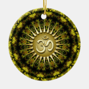 OM Organic Tapestry Circle Ceramic Ornament
