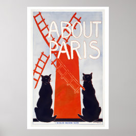 Om Paris Frankrike Rött Väderkvarn Svarta Katter V Poster