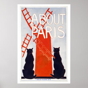 Om Paris Frankrike Rött Väderkvarn Svarta Katter V Poster