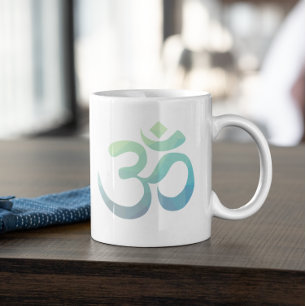 Om Shanti Symbol Geometric Blue Grönt Teal Jumbo Mugg
