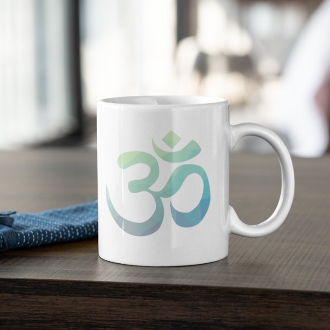 Om Shanti Symbol Geometric Blue Grönt Teal Jumbo Mugg (Skapare uppladdad)