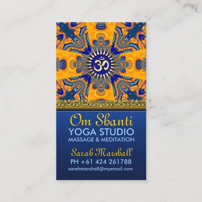 Om Shanti Yoga Orange Blue Affärskort Visitkort (Framsida)