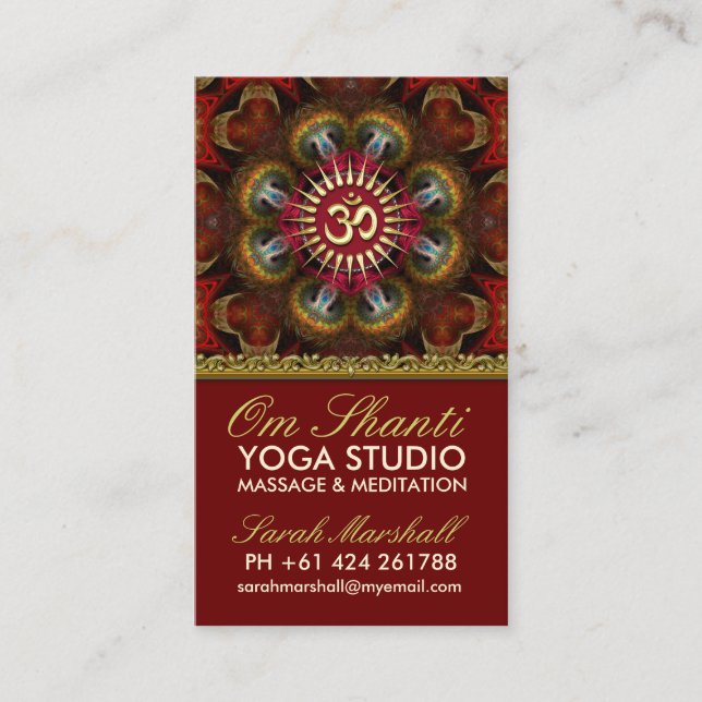 Om Shanti Yoga Red Guld Affärskort Visitkort (Framsida)