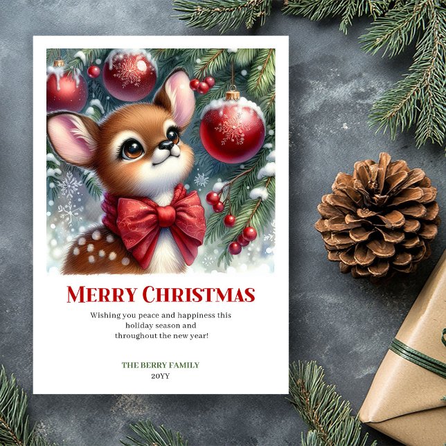 Öm Söt Vinterfawn Vattenfärg Julkort (Tender Winter Fawn Watercolor Christmas Card Christmas)