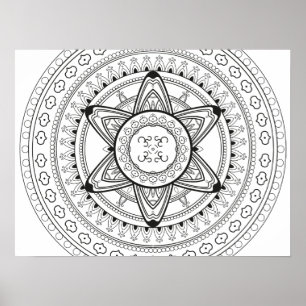 Om Svartvit Mandala-Vuxen färgning Poster