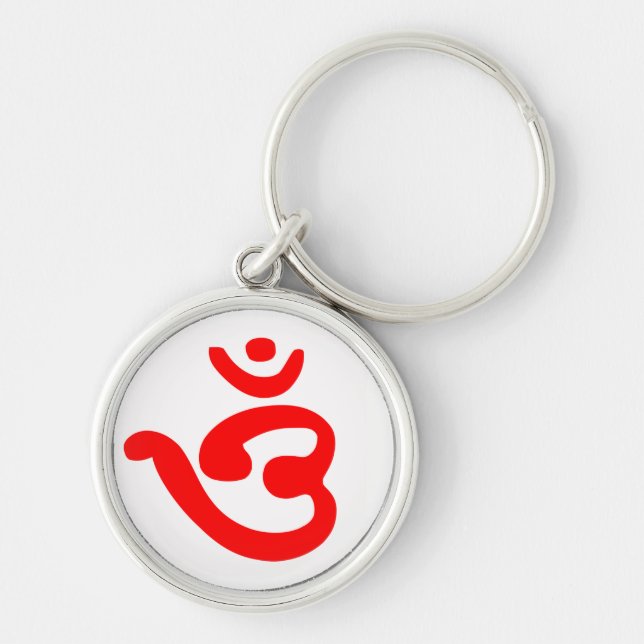 OM-symbol (Bengali) Rund Silverfärgad Nyckelring (Framsidan)