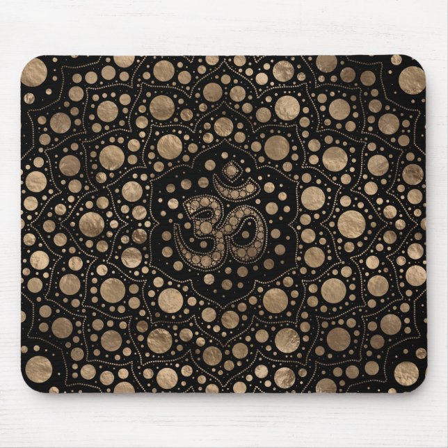 OM-symbol - Dot Art - Svart och Guld Musmatta (Framsidan)