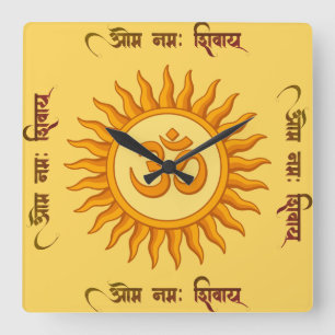 Om symbol i Andlig Hindu Design i Radiant Sol Fyrkantig Klocka