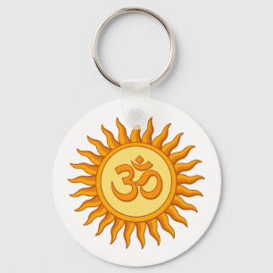 Om symbol i Andlig Hindu Design i Radiant Sol Nyckelring