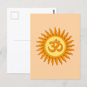 Om symbol i Andlig Hindu Design i Radiant Sol Vykort