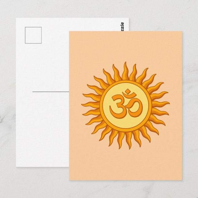 Om symbol i Andlig Hindu Design i Radiant Sol Vykort (Fram/baksida)