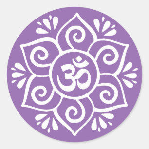 Om-symbol i lotusblommapetalmandala runt klistermärke