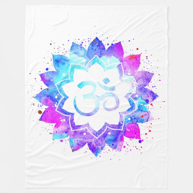 *~* OM Symbol Lotus Flower Mandala White New Age Fleecefilt (Framsidan)