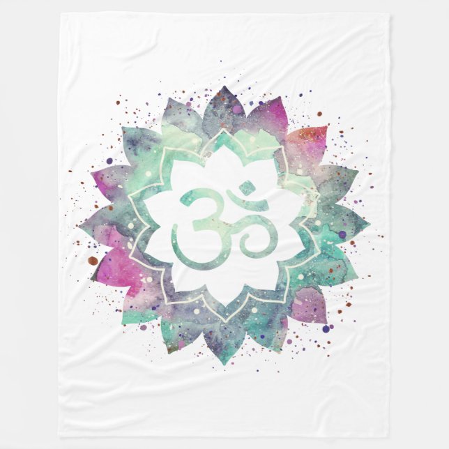 -* OM Symbol Lotus Flower Mandala White Teal Fleecefilt (Framsidan)