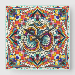 OM Symbol Lotus Mandala Mosaic Fyrkantig Klocka