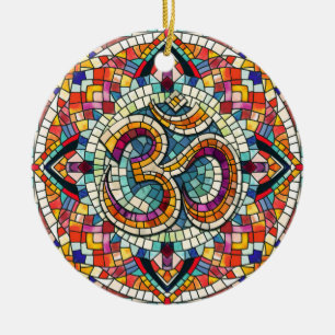 OM Symbol Lotus Mandala Mosaic Julgransprydnad Keramik